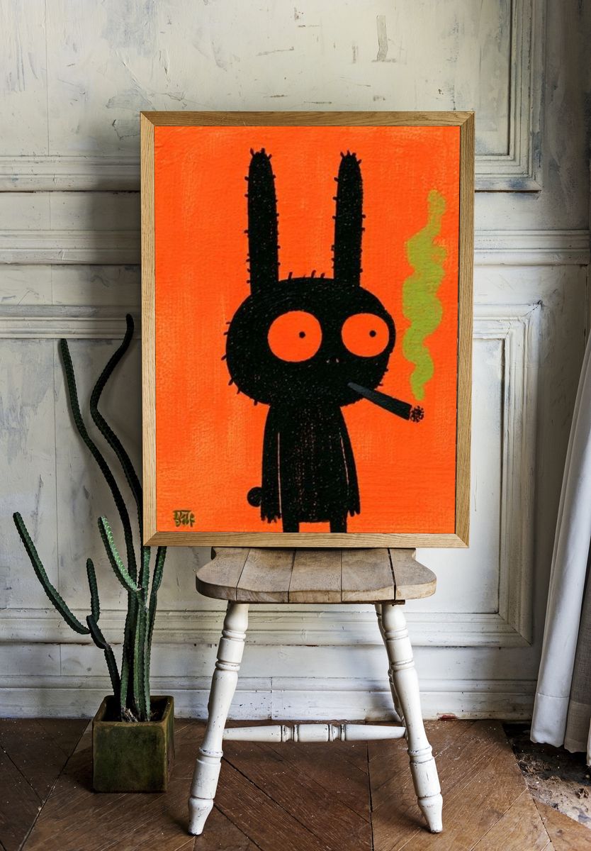 Black Bunny Character Illustration Poster. room preview