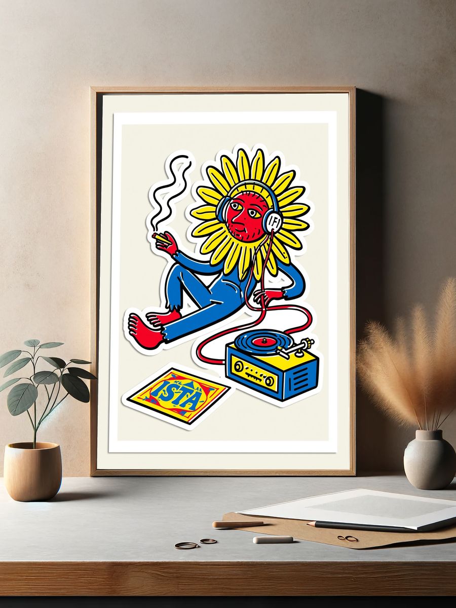 Psychedelic Sunflower DJ Poster. — room view 2