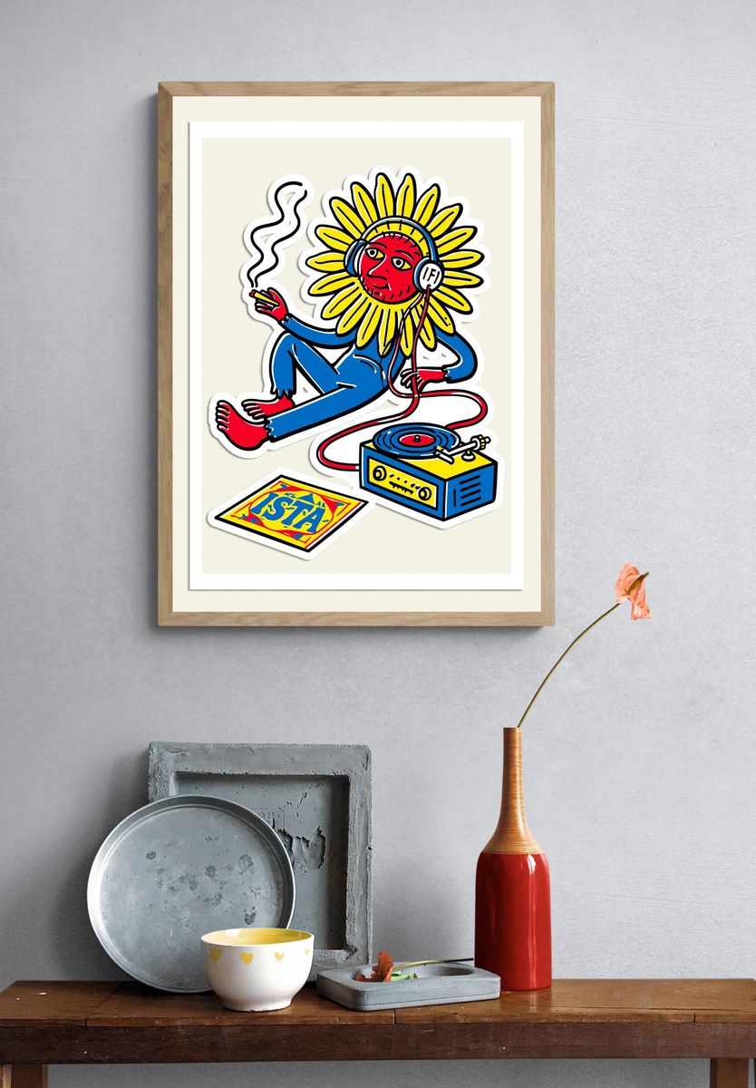 Psychedelic Sunflower DJ Poster. — room view 3