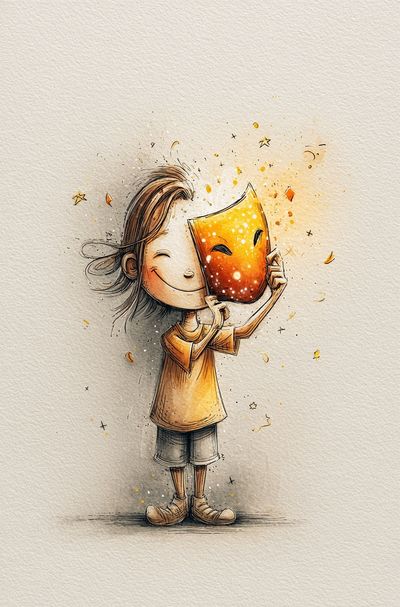 Child Holding Mask Illustration Poster. poster print