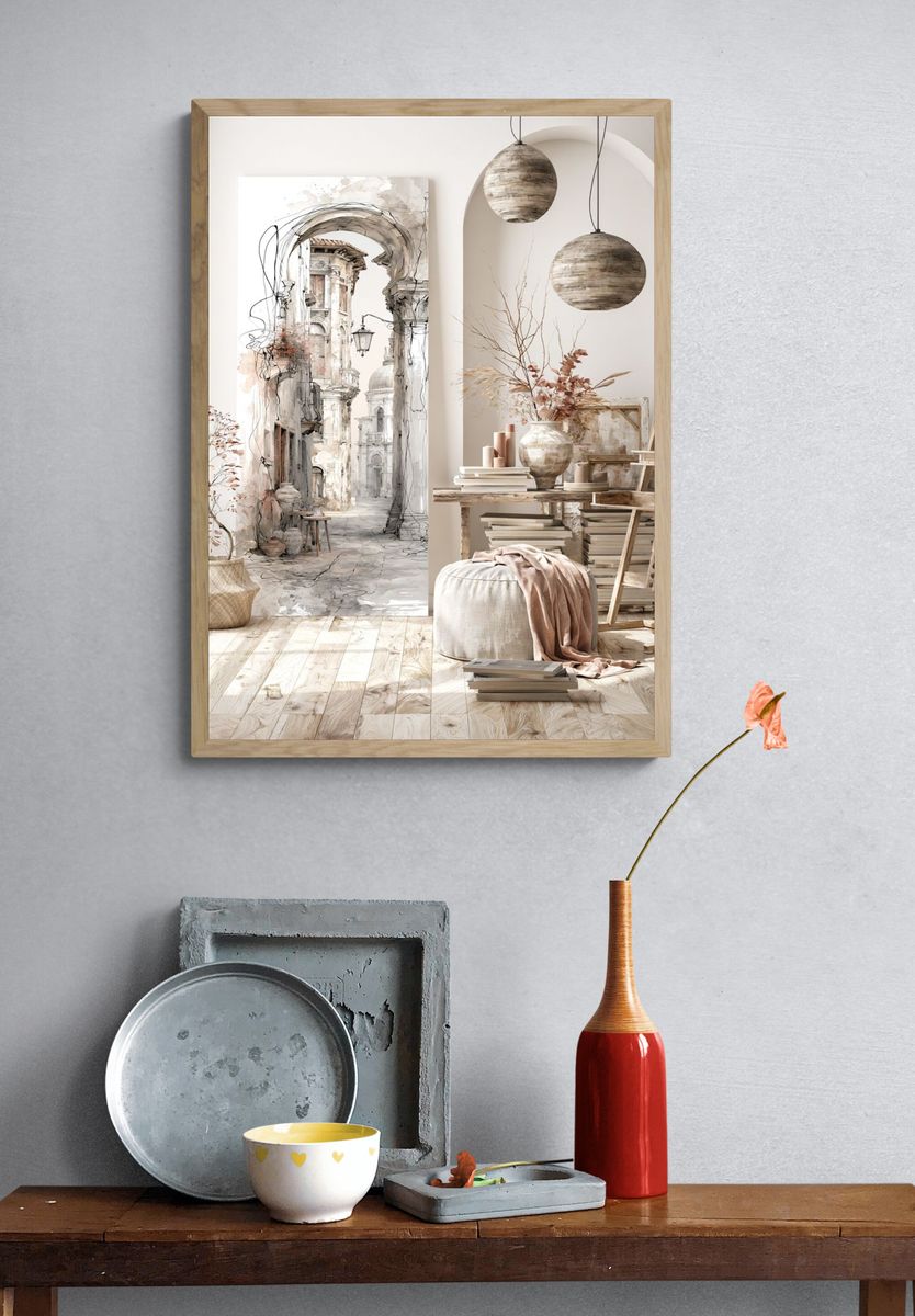 Mediterranean Archway Illustration Poster. — room view 3