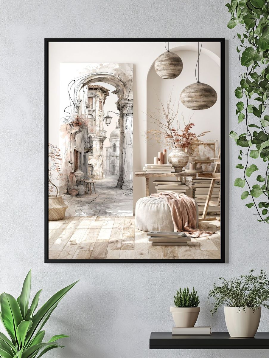 Mediterranean Archway Illustration Poster. — room view 4