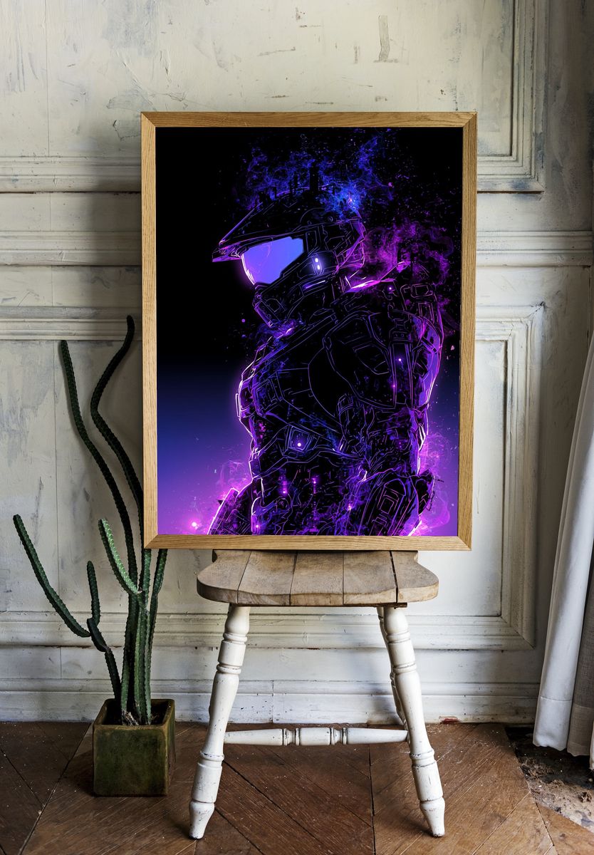 Neon Spartan Helmet Illustration Poster. room preview