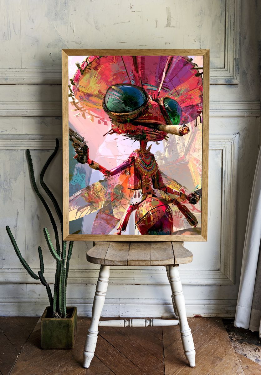Psychedelic Insect Warrior Poster. room preview