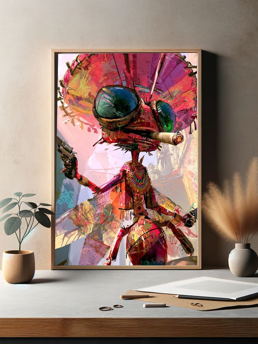 Psychedelic Insect Warrior Poster. — room view 2