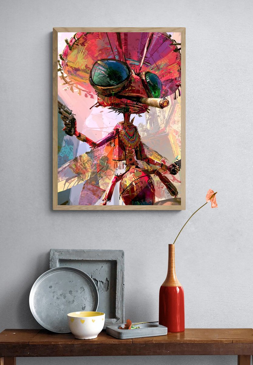 Psychedelic Insect Warrior Poster. — room view 3