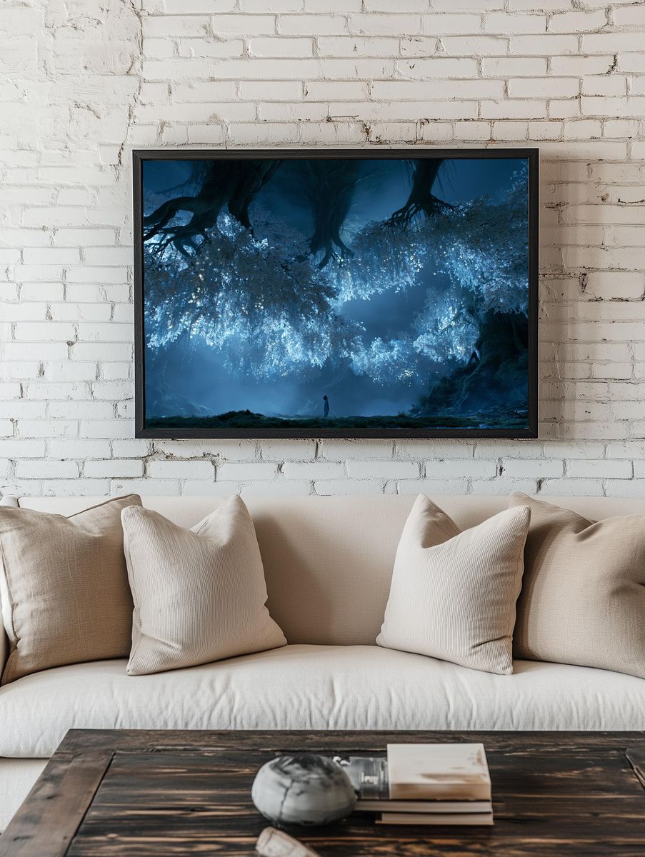 Enchanted Blue Forest Poster. room preview