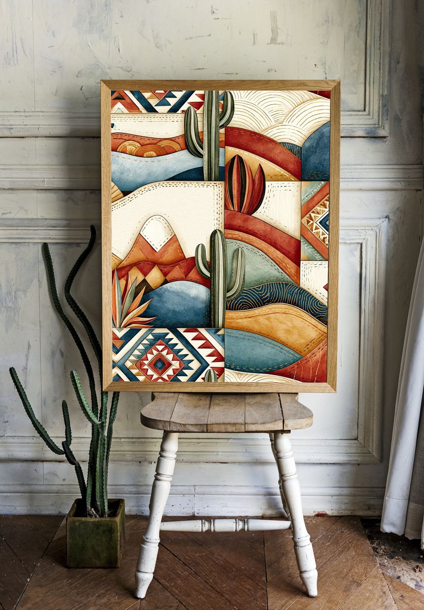 Desert Cactus Geometric Poster. room preview