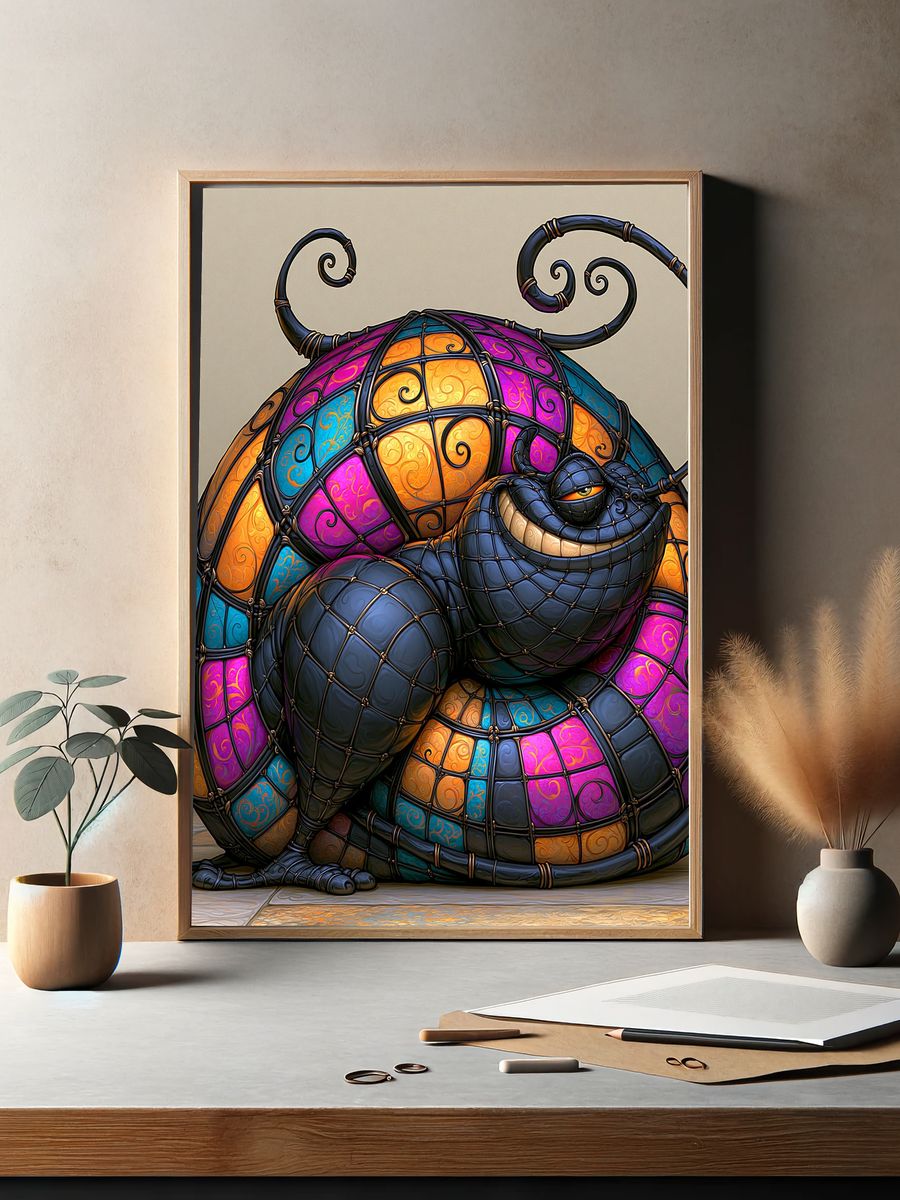 Stained Glass Cat Illustration Poster. — room view 2