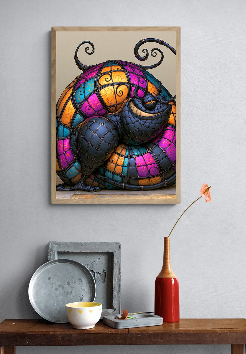 Stained Glass Cat Illustration Poster. — room view 3