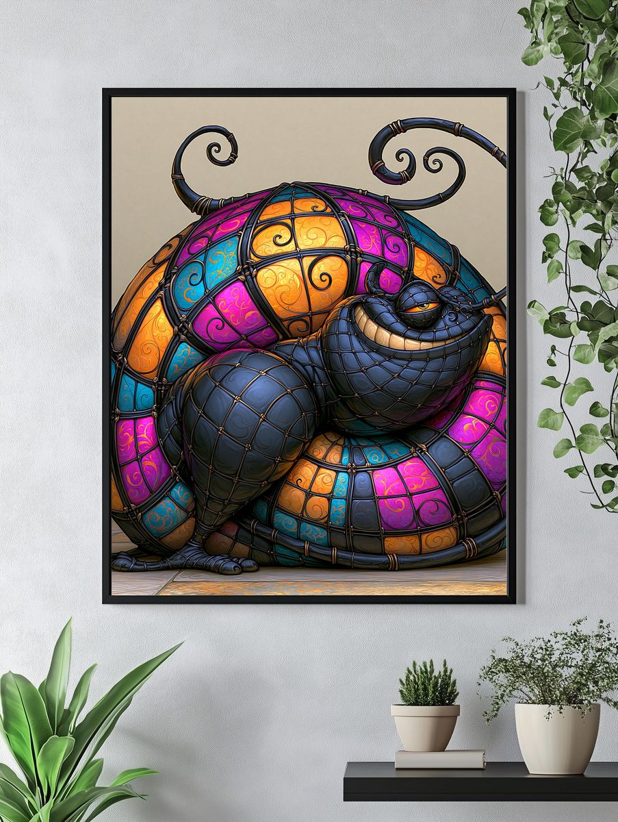 Stained Glass Cat Illustration Poster. — room view 4