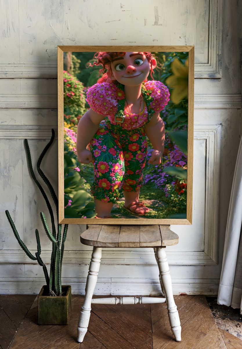 Floral Girl in Garden Illustration Poster. — room view 1