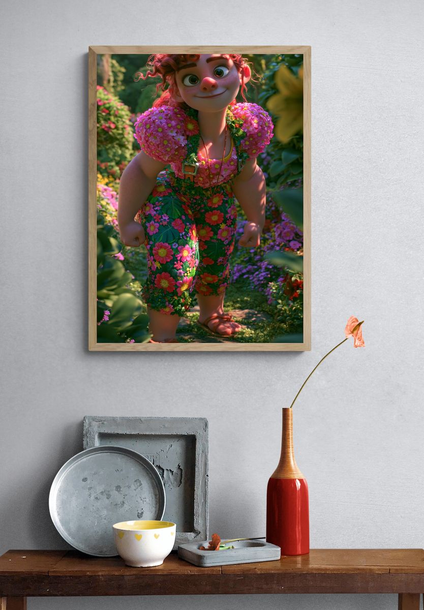 Floral Girl in Garden Illustration Poster. — room view 3