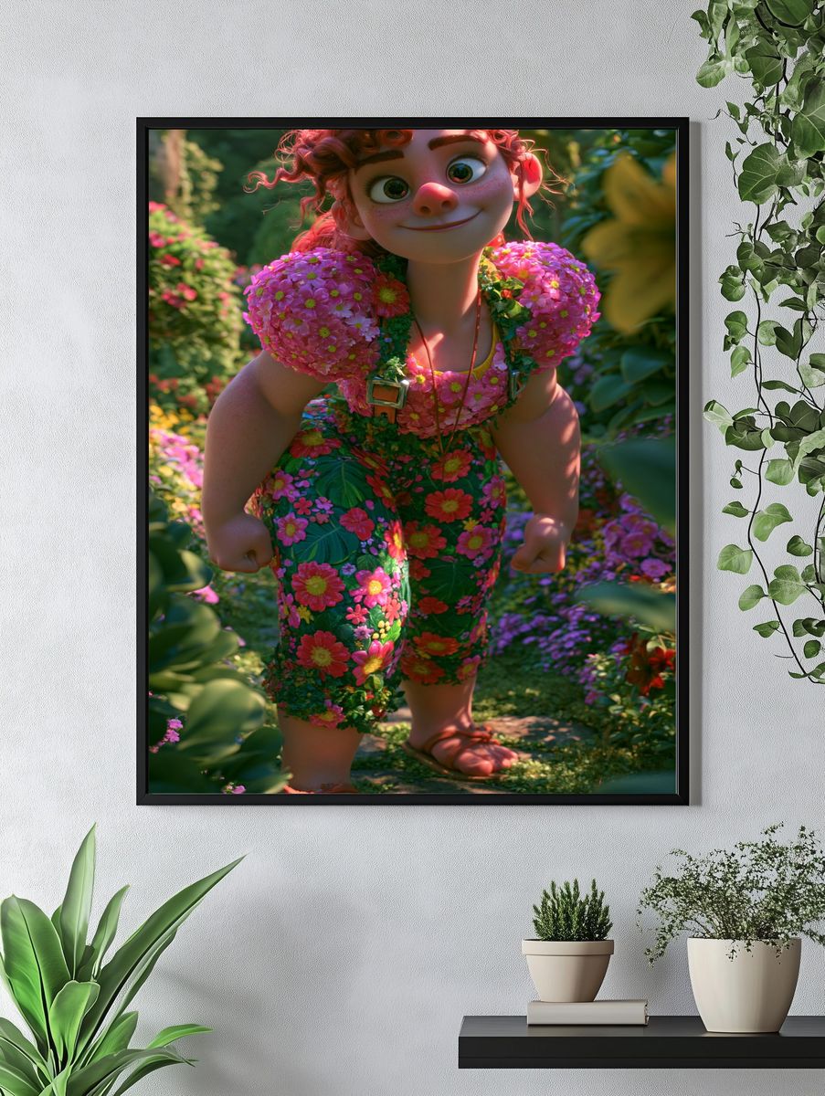 Floral Girl in Garden Illustration Poster. — room view 4