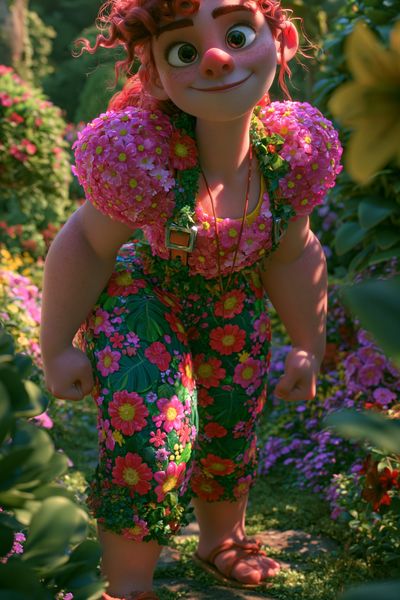 Floral Girl in Garden Illustration Poster.