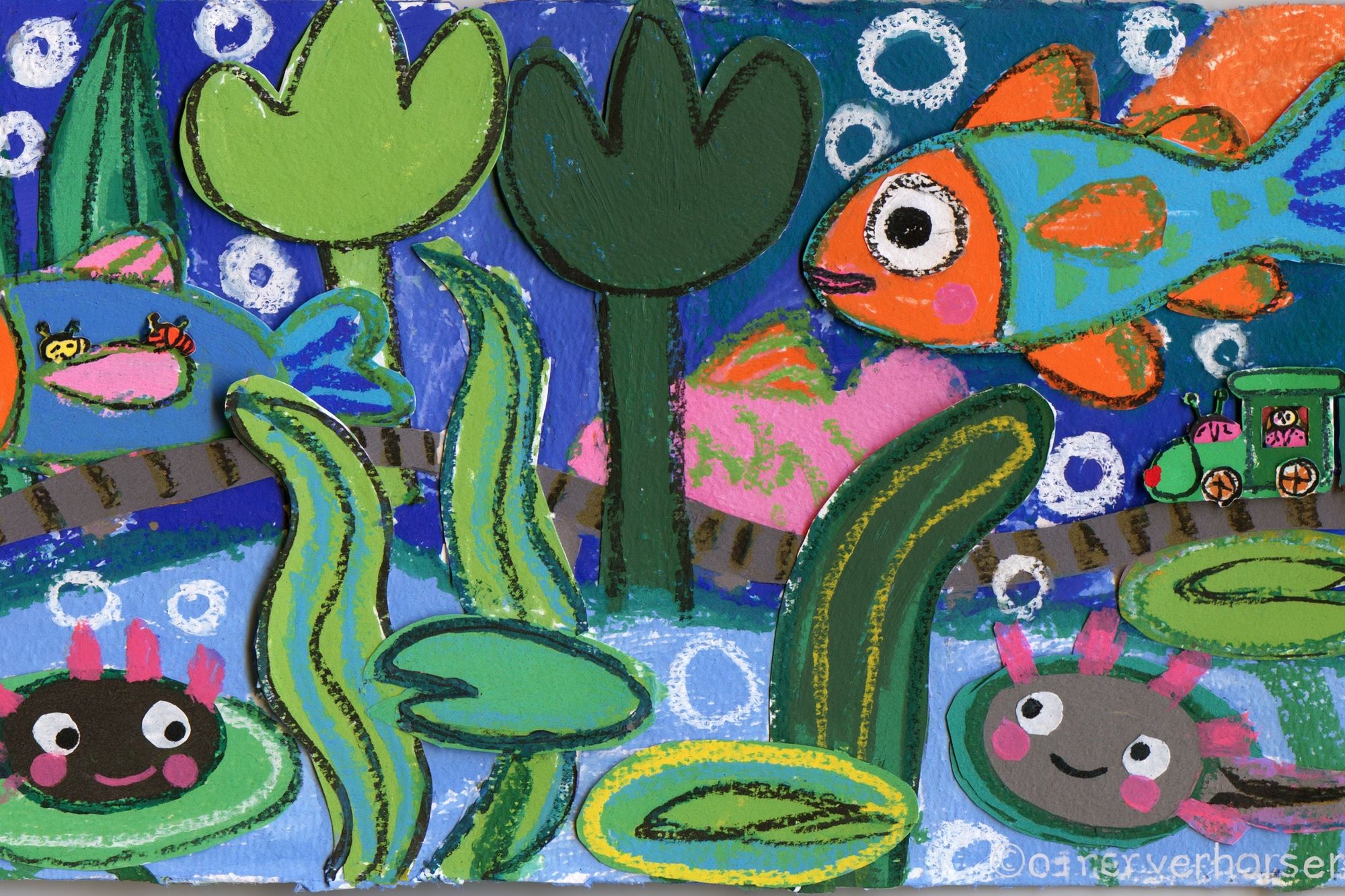 Playful Fish Pond Illustration Poster. poster detail