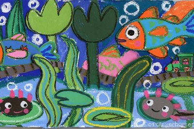 Playful Fish Pond Illustration Poster.
