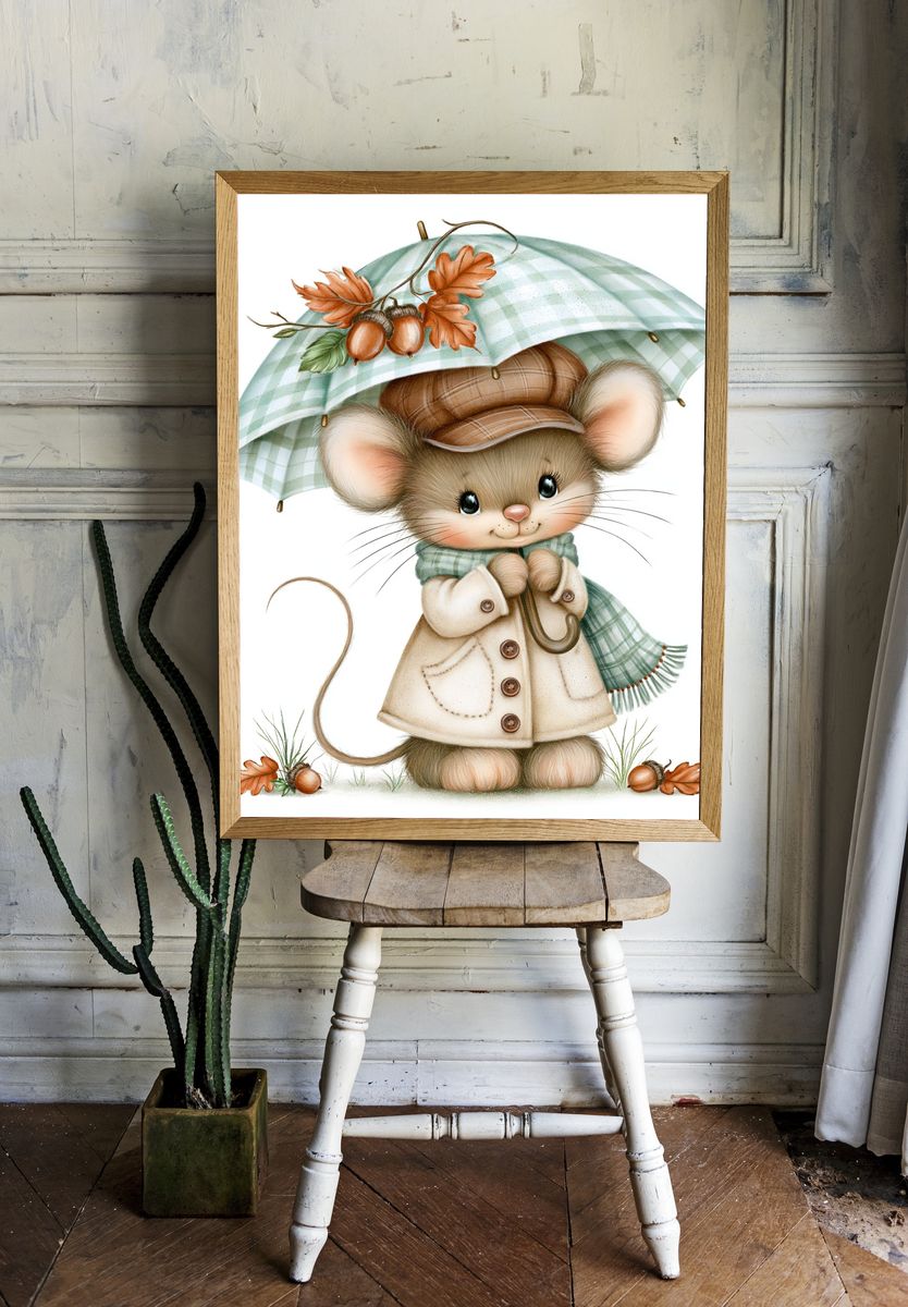 Autumn Mouse Illustration Poster. — room view 1