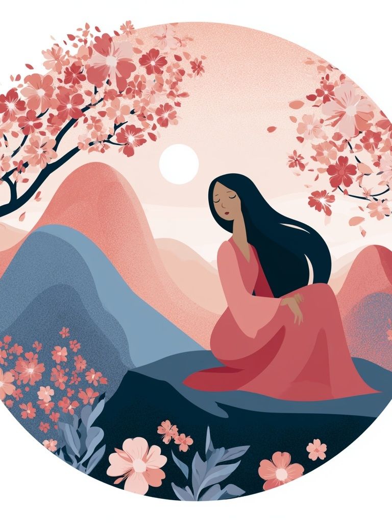 Cherry Blossom Serenity Illustration Print. poster detail