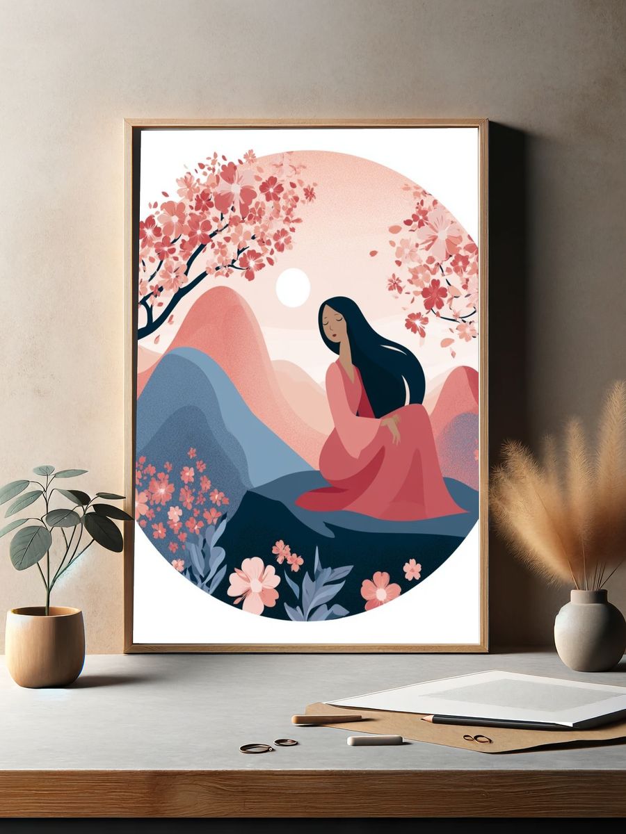 Cherry Blossom Serenity Illustration Print. — room view 2