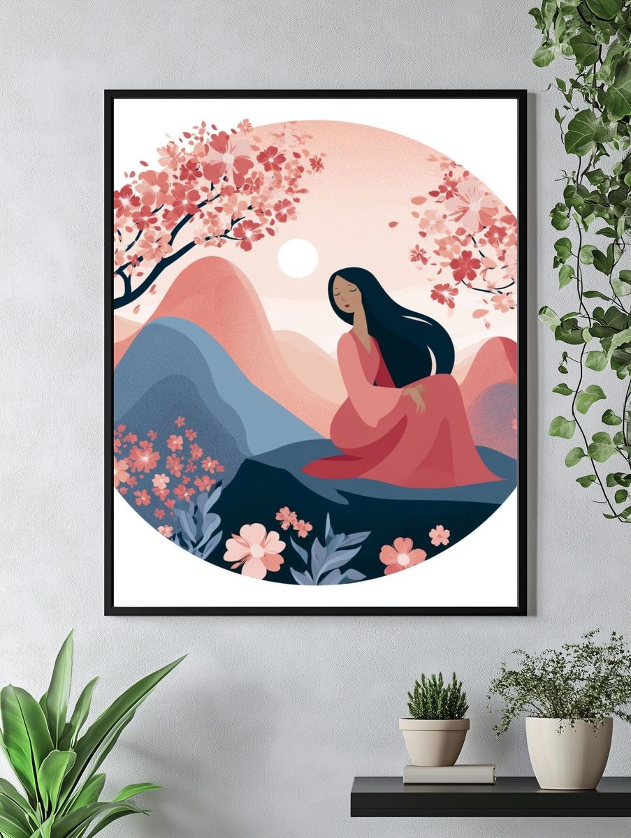 Cherry Blossom Serenity Illustration Print. — room view 4