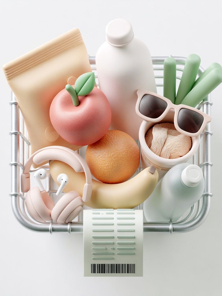 Pastel Grocery Basket Illustration Poster. poster — illustration art