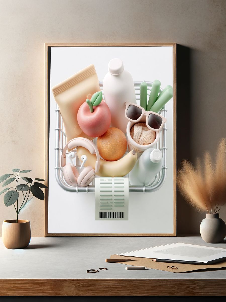 Pastel Grocery Basket Illustration Poster. — room view 2