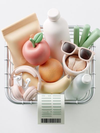Pastel Grocery Basket Illustration Poster. poster