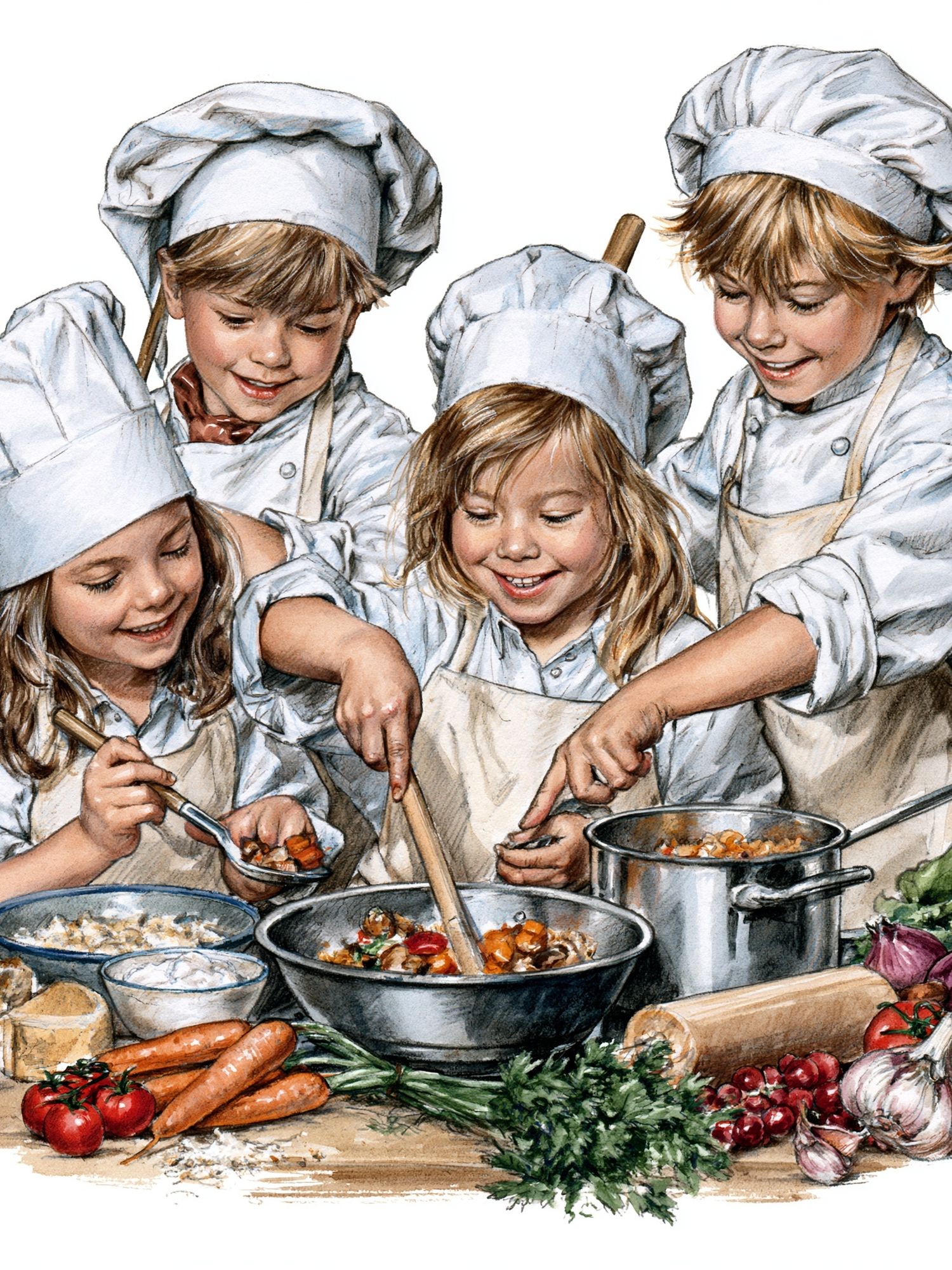 Children Cooking Watercolor Poster. poster detail
