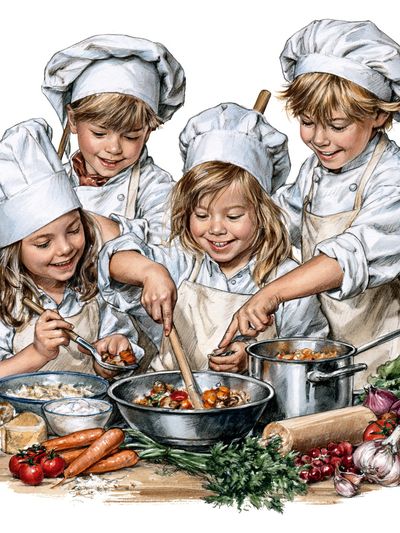 Children Cooking Watercolor Poster. poster print