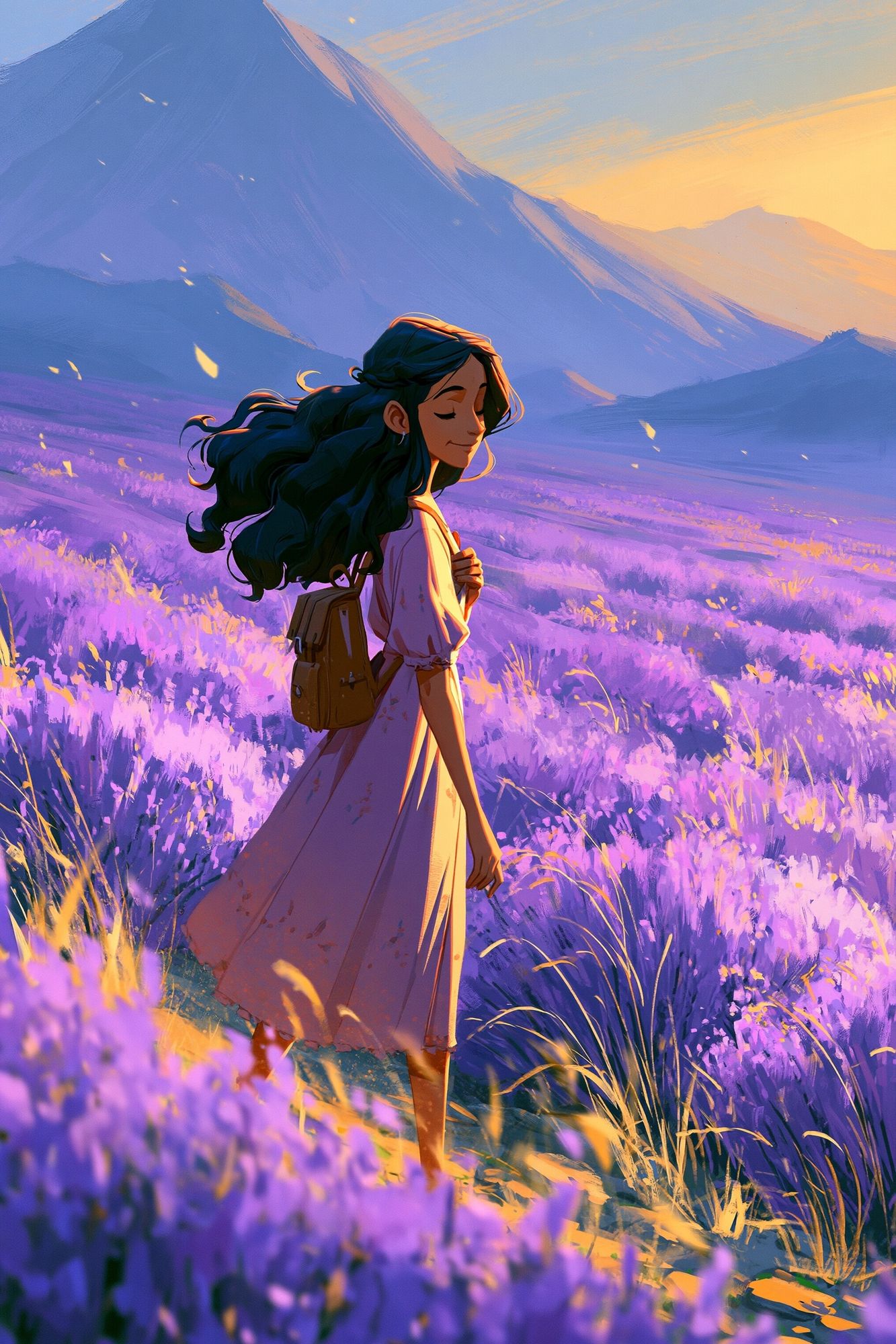 Lavender Mountain Wanderer Print. poster detail