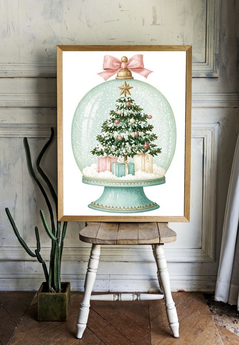 Christmas Snow Globe Illustration Poster. — room view 1