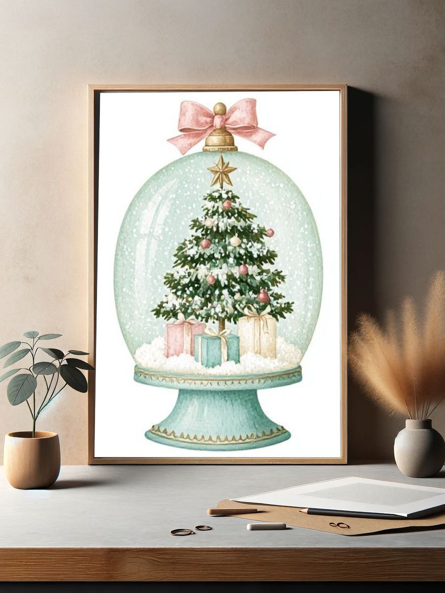 Christmas Snow Globe Illustration Poster. — room view 2