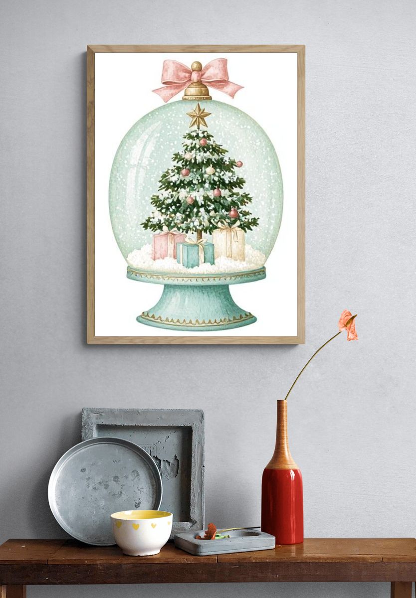 Christmas Snow Globe Illustration Poster. — room view 3