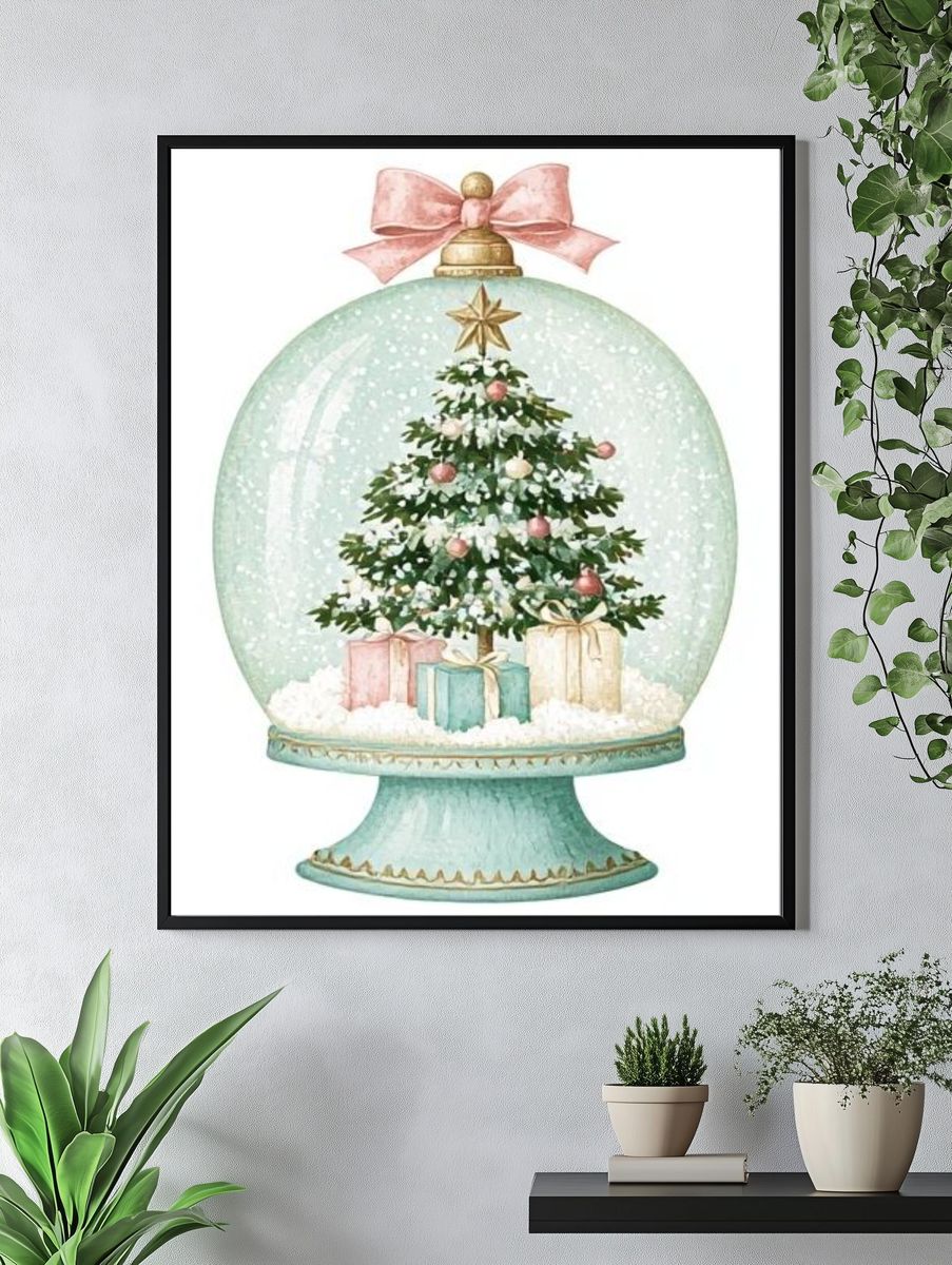 Christmas Snow Globe Illustration Poster. — room view 4