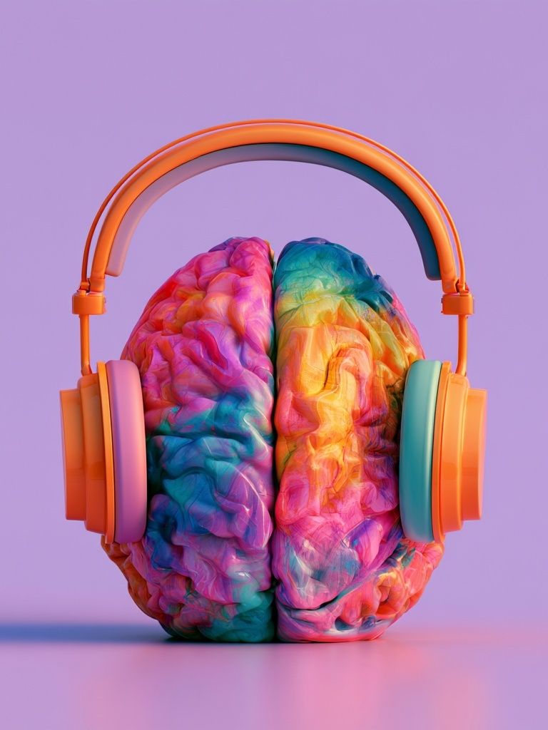 Colorful Brain Headphones Poster. poster detail