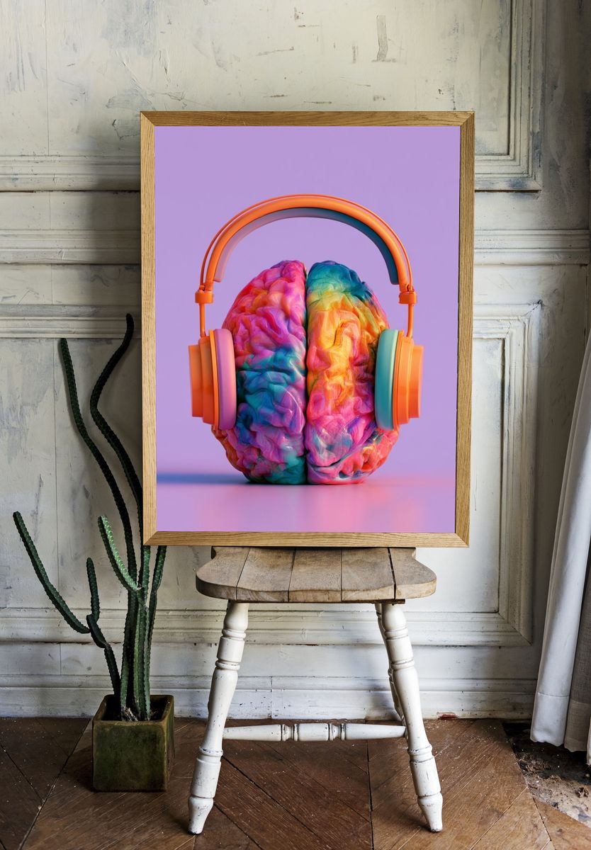 Colorful Brain Headphones Poster. room preview