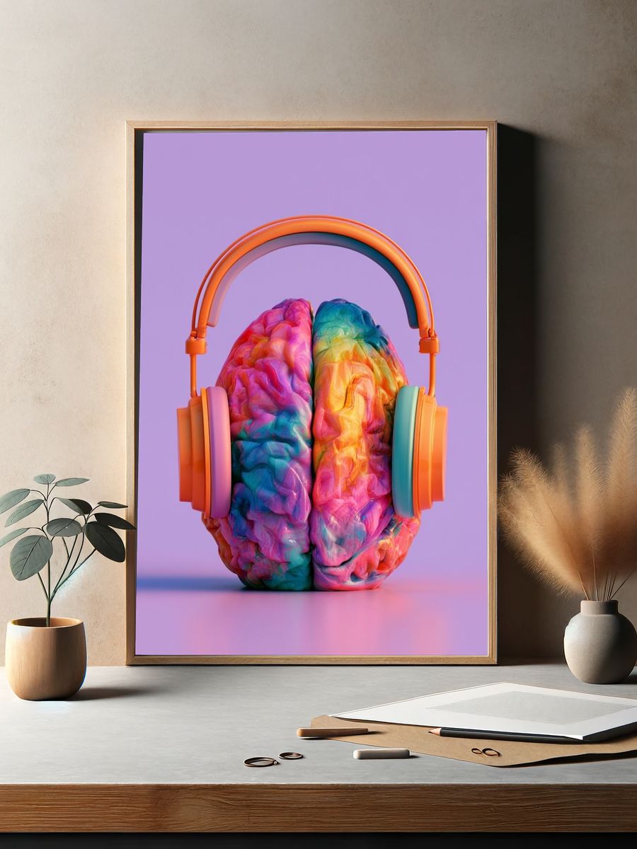 Colorful Brain Headphones Poster. — room view 2
