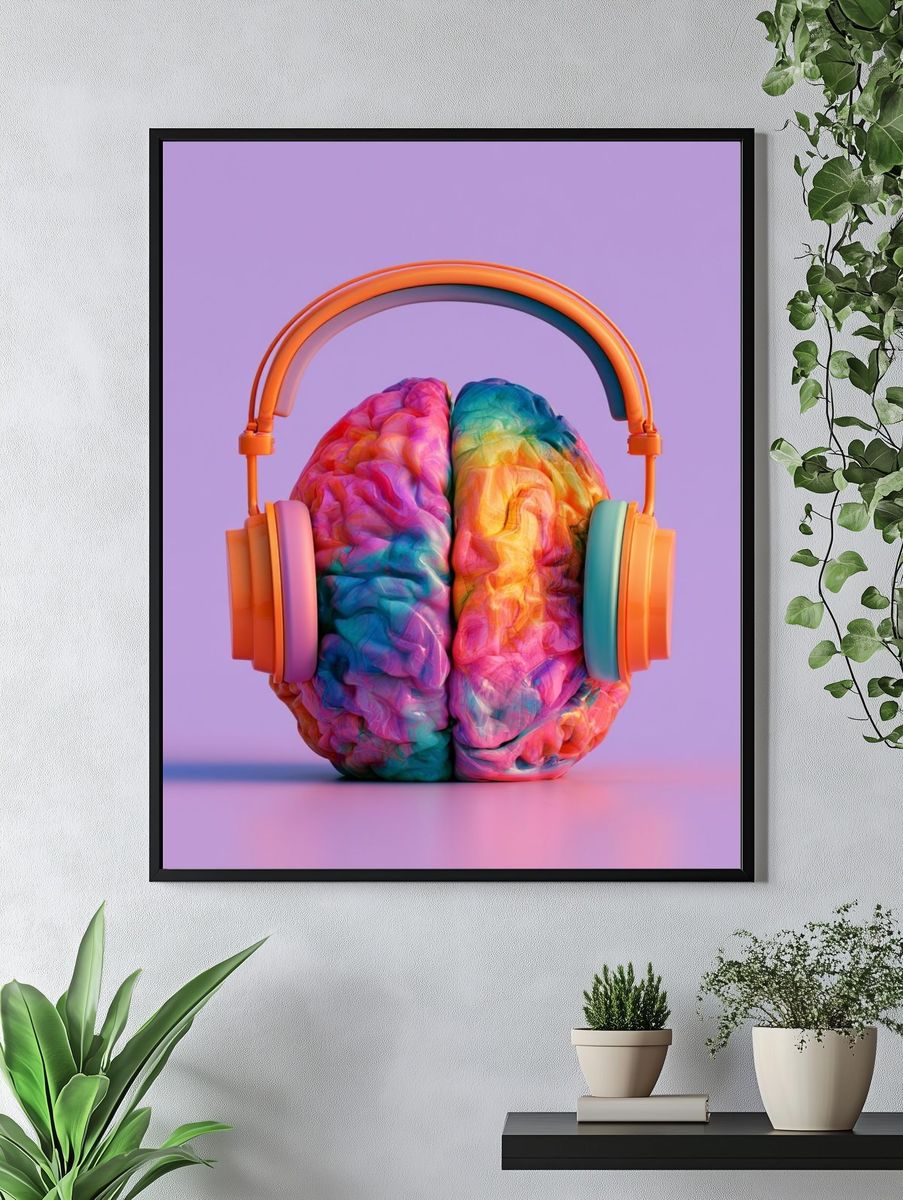 Colorful Brain Headphones Poster. — room view 4
