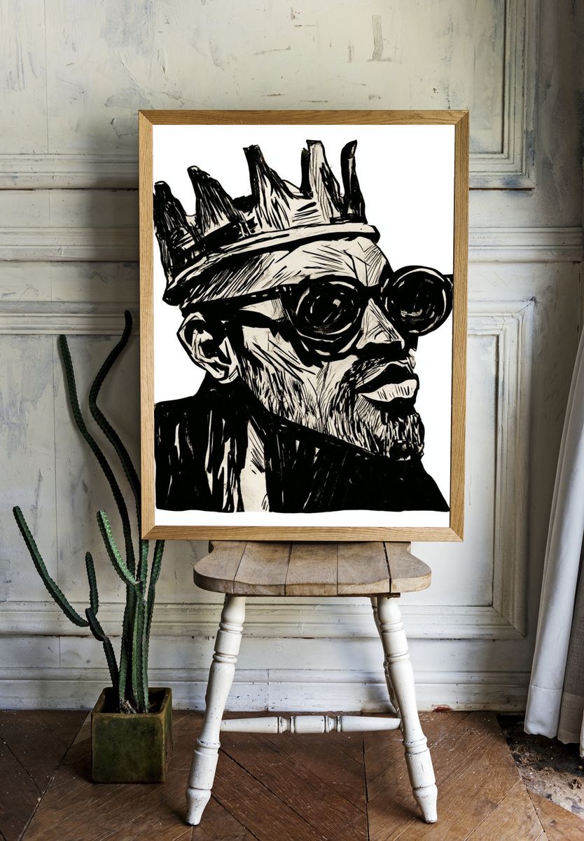 Crowned Portrait Ink Print. room preview