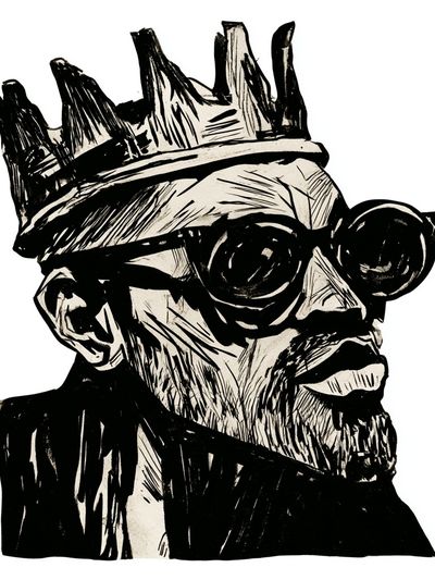 Crowned Portrait Ink Print. poster
