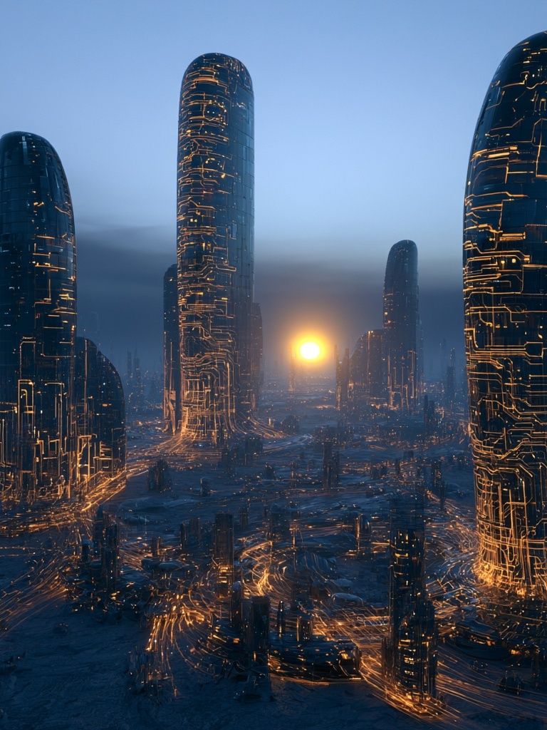 Futuristic Cityscape — Digital Art Print. poster — illustration art