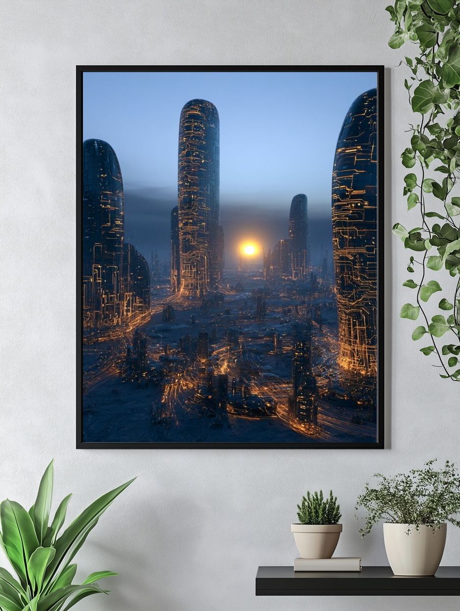 Futuristic Cityscape — Digital Art Print. — room view 4