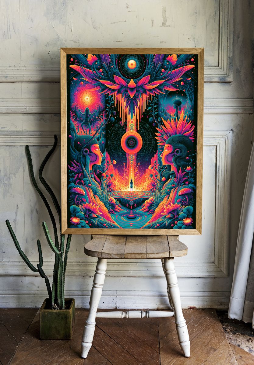Psychedelic Lotus Portal Print. room preview