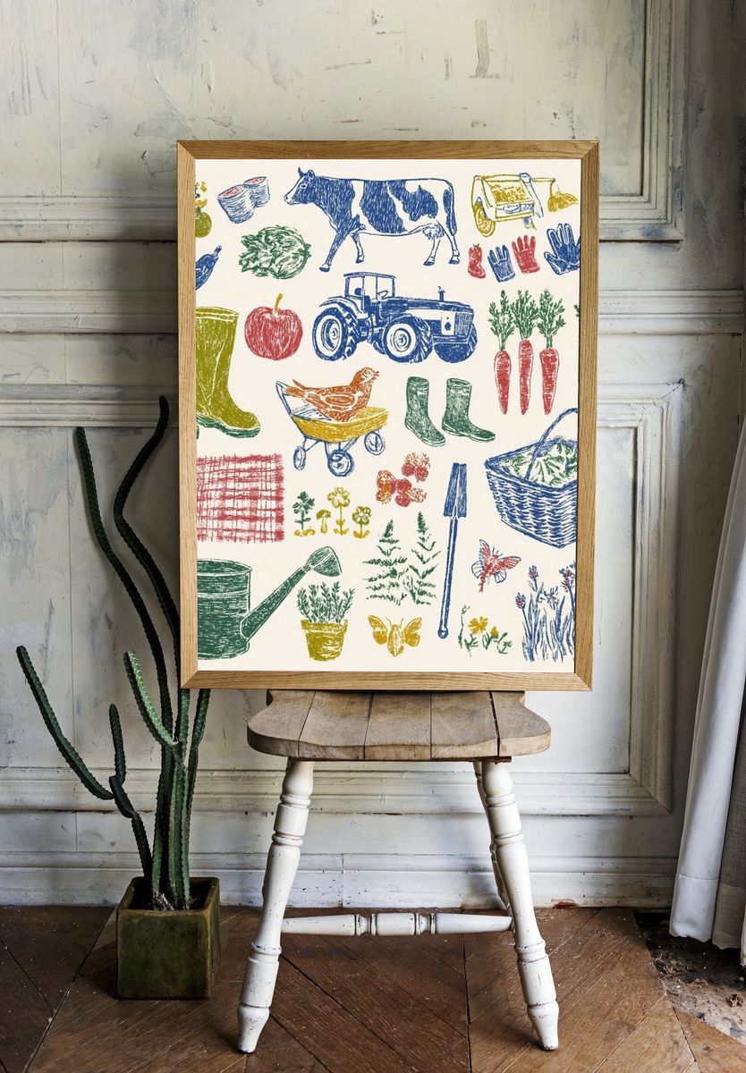 Garden Tools Illustration Poster. — room view 1