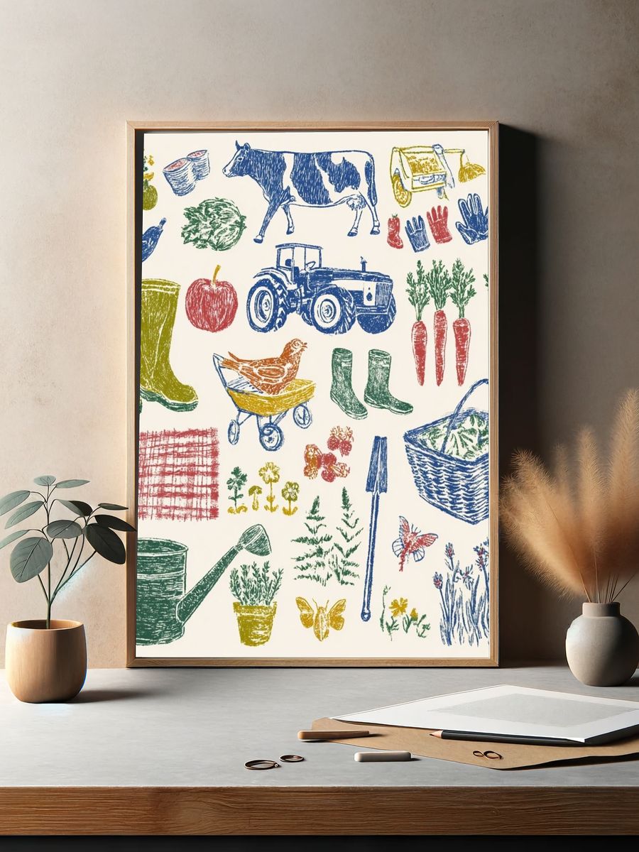 Garden Tools Illustration Poster. — room view 2