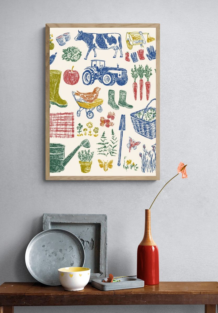 Garden Tools Illustration Poster. — room view 3