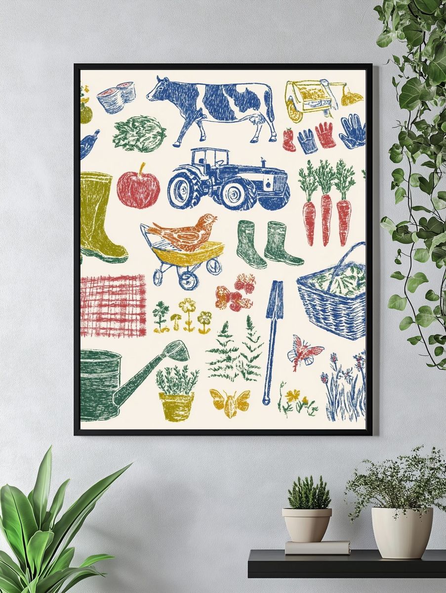 Garden Tools Illustration Poster. — room view 4