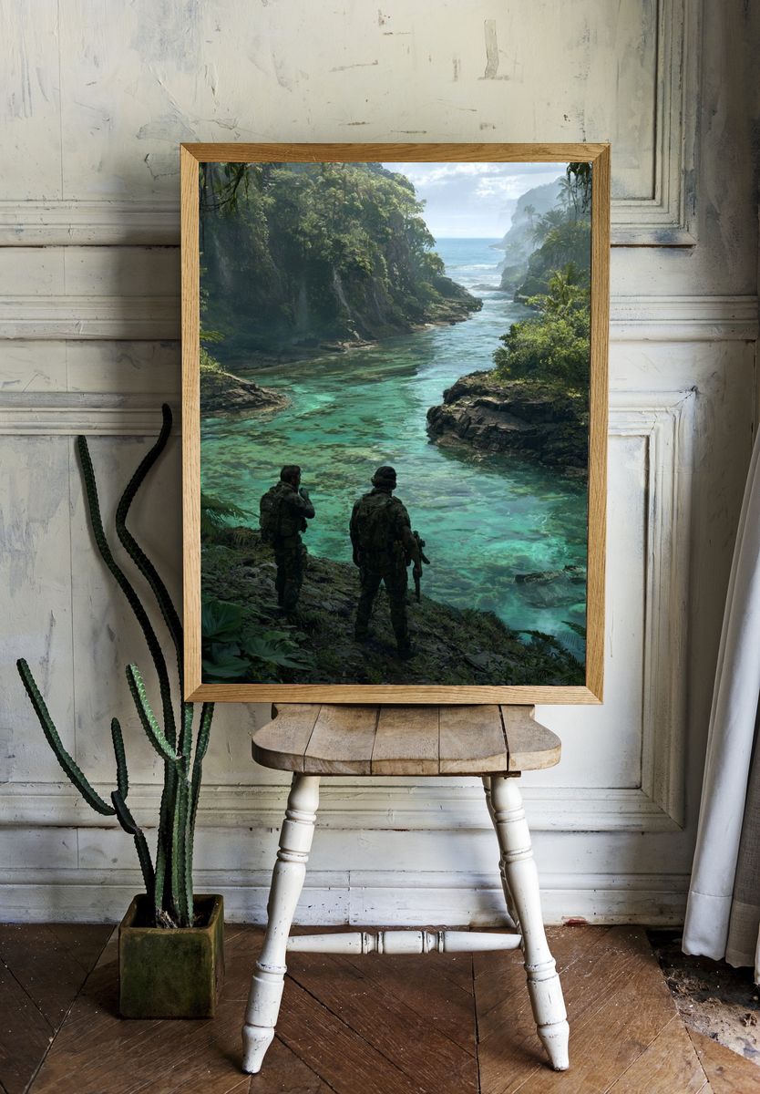Tropical River Patrol Illustration Poster. room preview