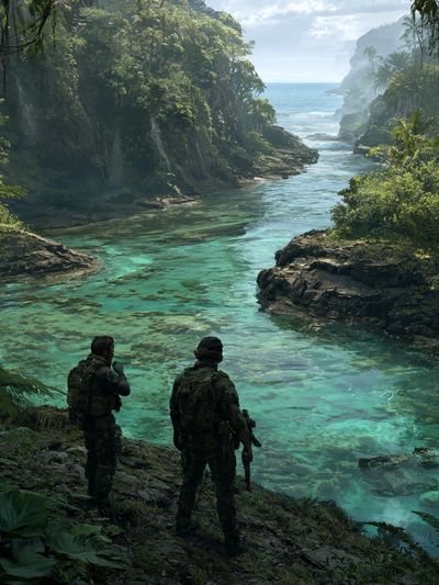 Tropical River Patrol Illustration Poster. poster